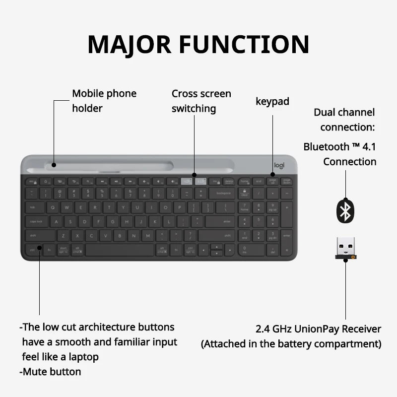 Logitech K580 Wireless Keyboard Portable Thin Light Multi-device