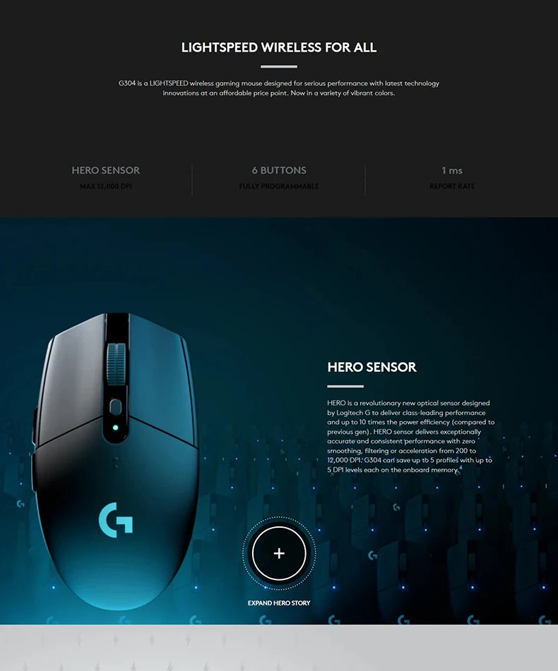 Logitech G304 6 Programmable Buttons Sensor 12000dpi Gaming Wireless Mouse