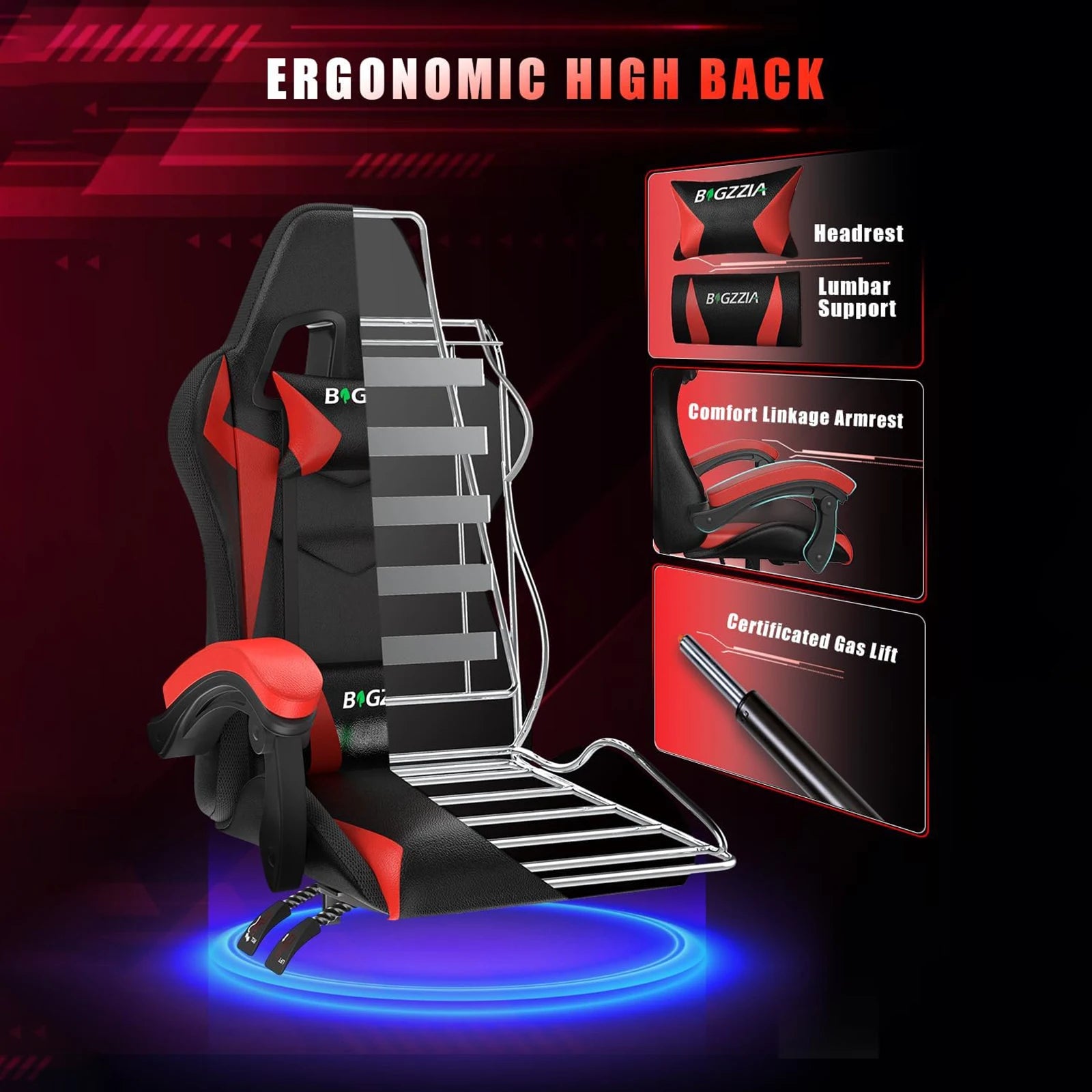 RGB Gaming Chair with LED Lights and Ergonomic Reclining PU Leather