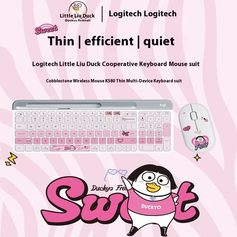 Logitech K580 Wireless Bluetooth Keyboard Mouse Combos Cute Duckyo Friend Series Sweet Cool Key Mouse Set For Home Office Laptop