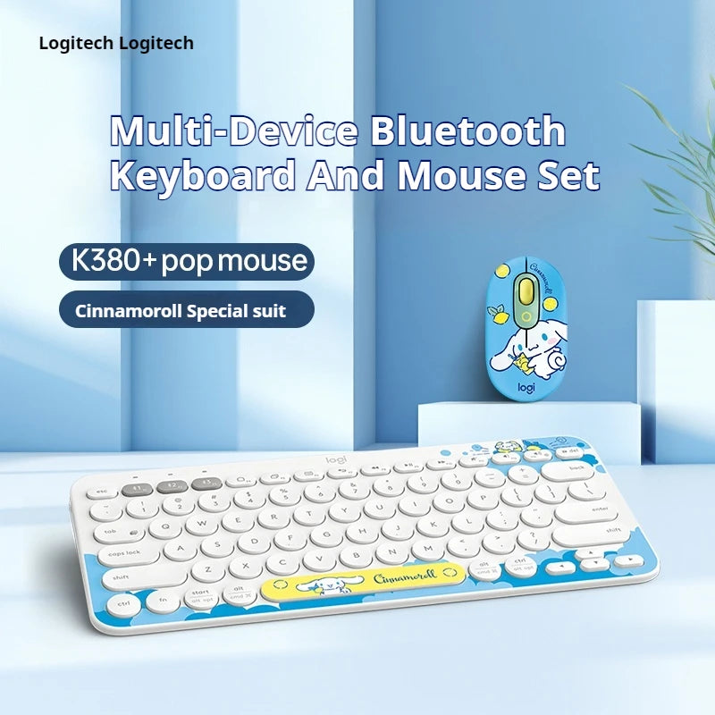 Logitech K380 Sanrio Cinnamoroll Wireless Keyboard Mouse Combos Cinnamoroll Portable Bluetooth Keyboard Mouse Set For Laptop