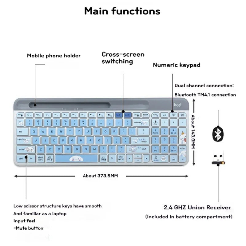 Cartoon DIY Stickers Cinnamoroll Logitech K580 Wireless Keyboard Mouse Combos For Windows Macos Ios Android Office Computer