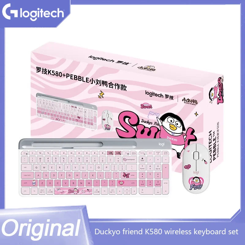 Logitech K580 Wireless Bluetooth Keyboard Mouse Combos Cute Duckyo Friend Series Sweet Cool Key Mouse Set For Home Office Laptop