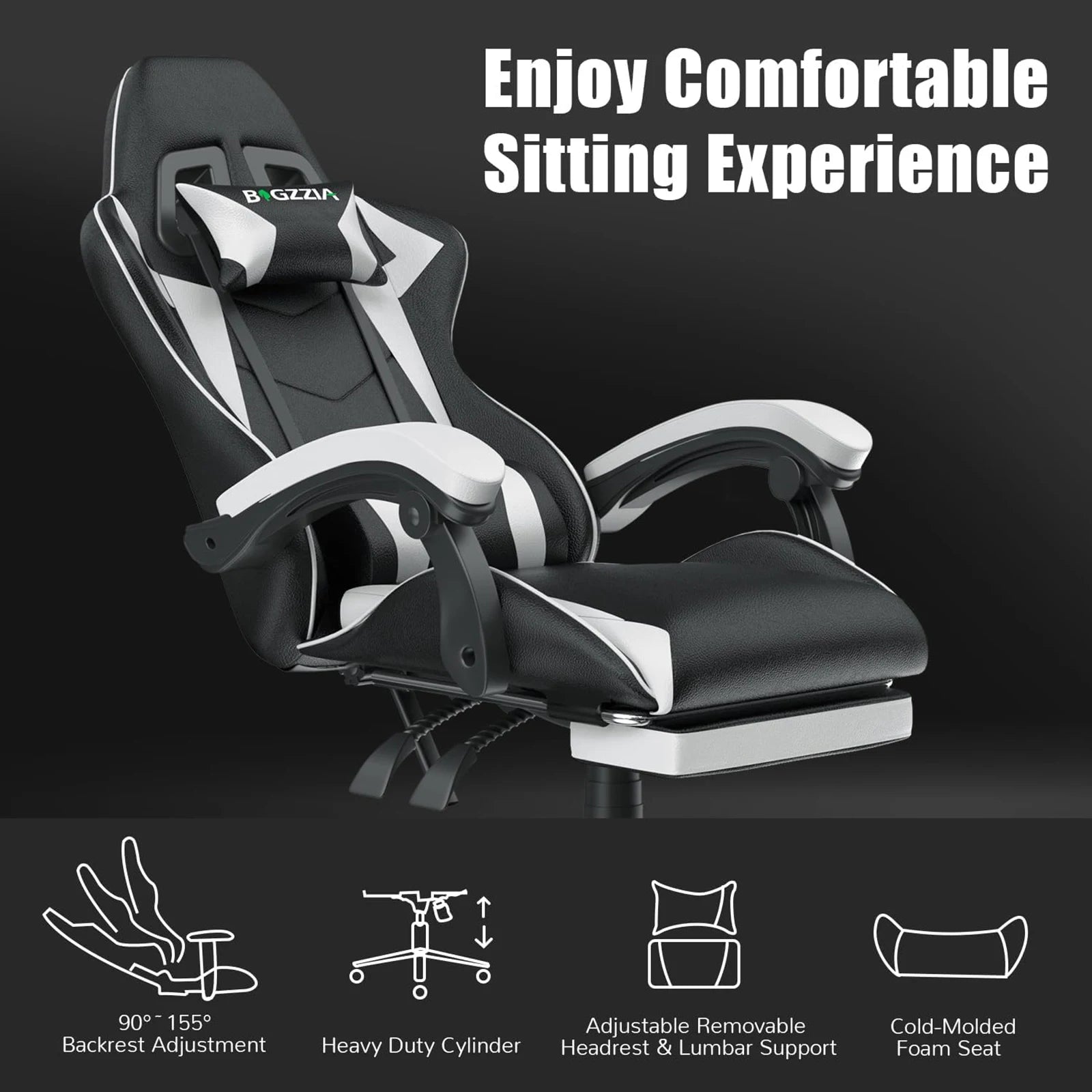 Gaming Chair with Footrest Ergonomic with Lumbar Cushion