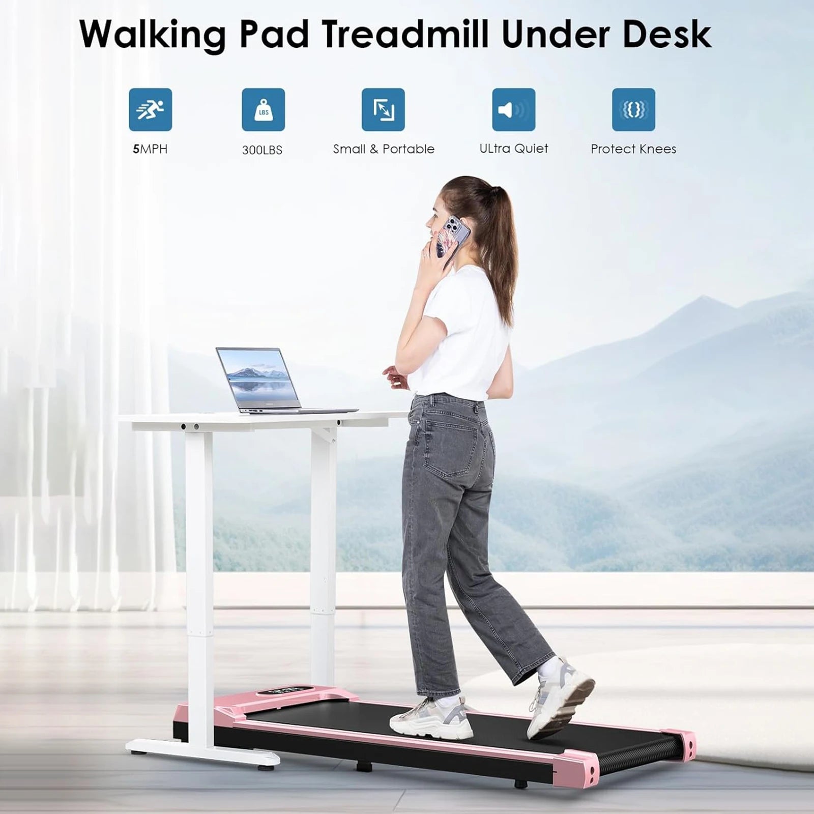 Treadmill 5MPH Mini Portable for Home Quiet & Lightweight Flat