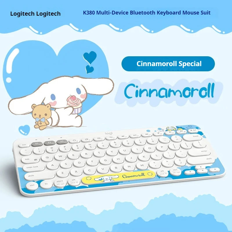 Logitech K380 Sanrio Cinnamoroll Wireless Keyboard Mouse Combos Cinnamoroll Portable Bluetooth Keyboard Mouse Set For Laptop