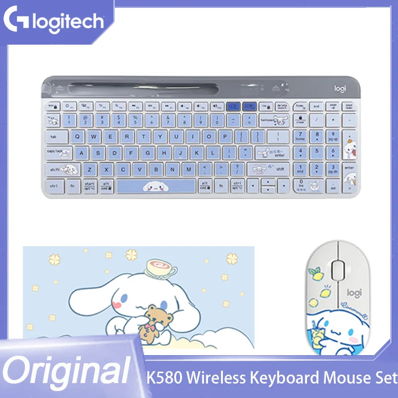 Cartoon DIY Stickers Cinnamoroll Logitech K580 Wireless Keyboard Mouse Combos For Windows Macos Ios Android Office Computer