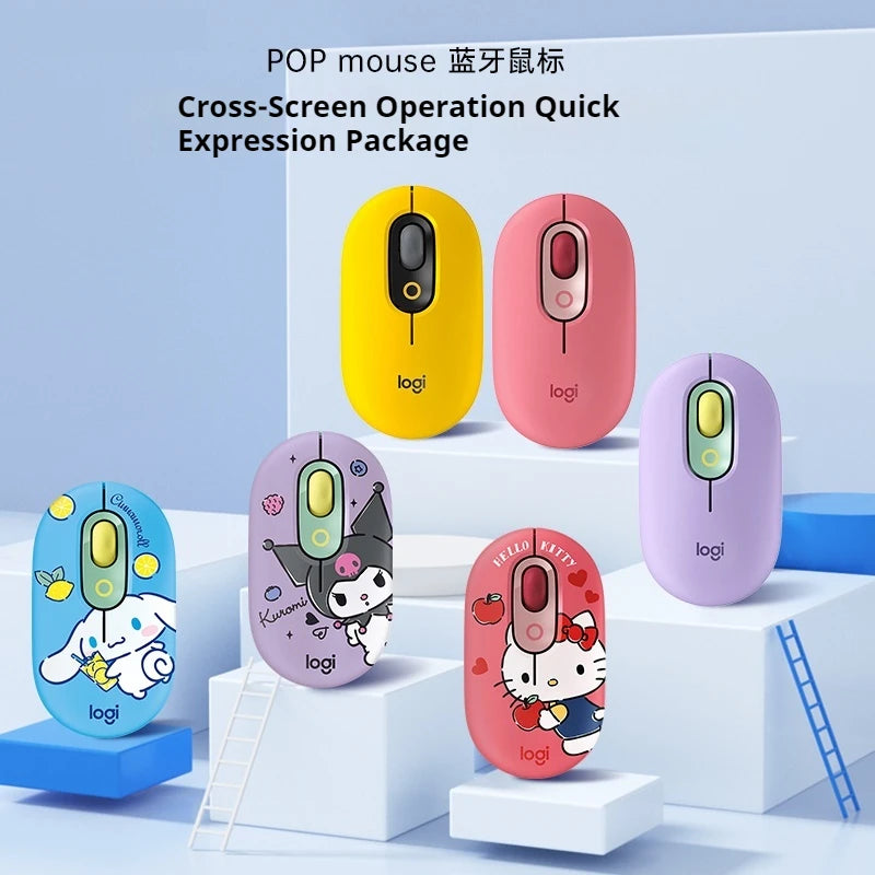 Logitech Pop Mouse Bluetooth Wireless Mouse For Laptop Office Pop Mouse With Receiver Kuromi Melody Cinnamoroll  Wireless Mouse