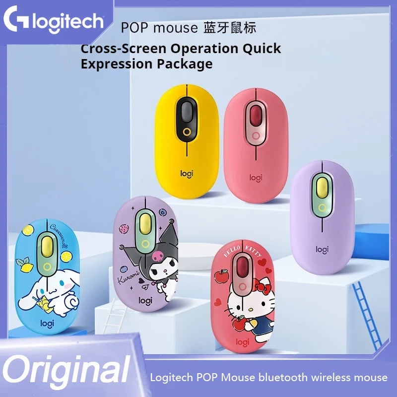 Logitech Pop Mouse Bluetooth Wireless Mouse For Laptop Office Pop Mouse With Receiver Kuromi Melody Cinnamoroll  Wireless Mouse