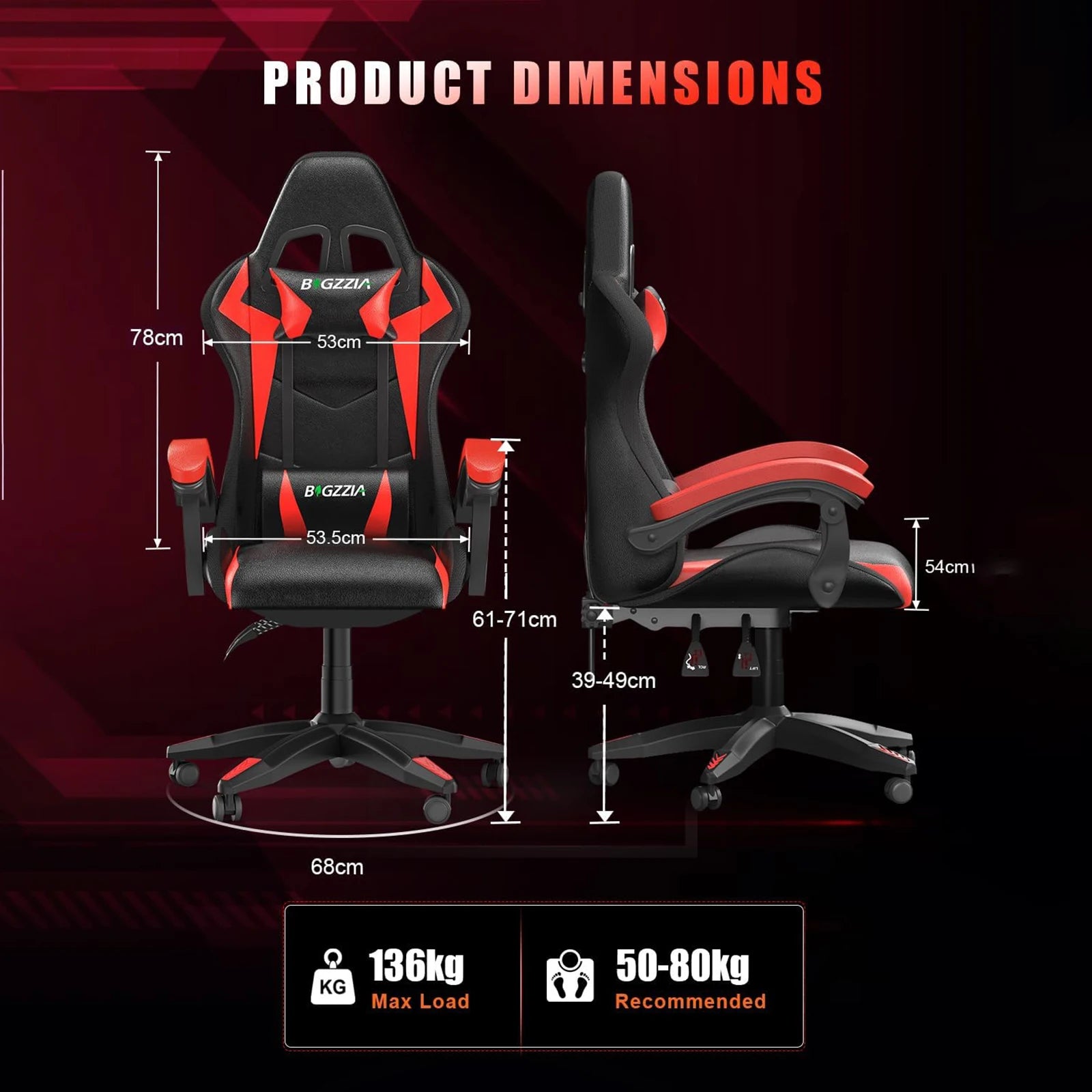 RGB Gaming Chair with LED Lights and Ergonomic Reclining PU Leather