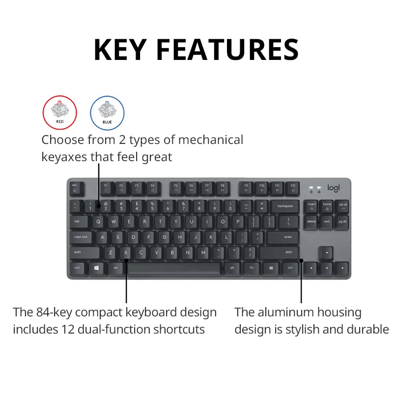 Logitech K835 Led Usb 84-Key Gaming Mini Mechanical Wired Keyboard