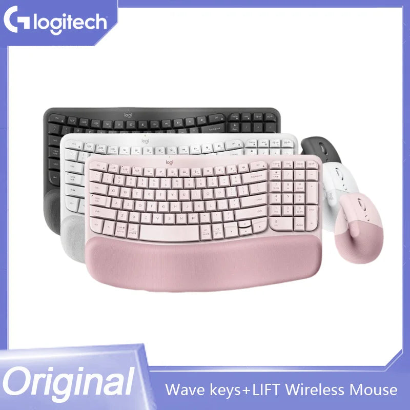 Logitech LIFT Ergonomic Wireless Mouse Wave Keys Keyboard Mouse Combos For Silent Office Black Kit Left Hand Edition Bluetooth