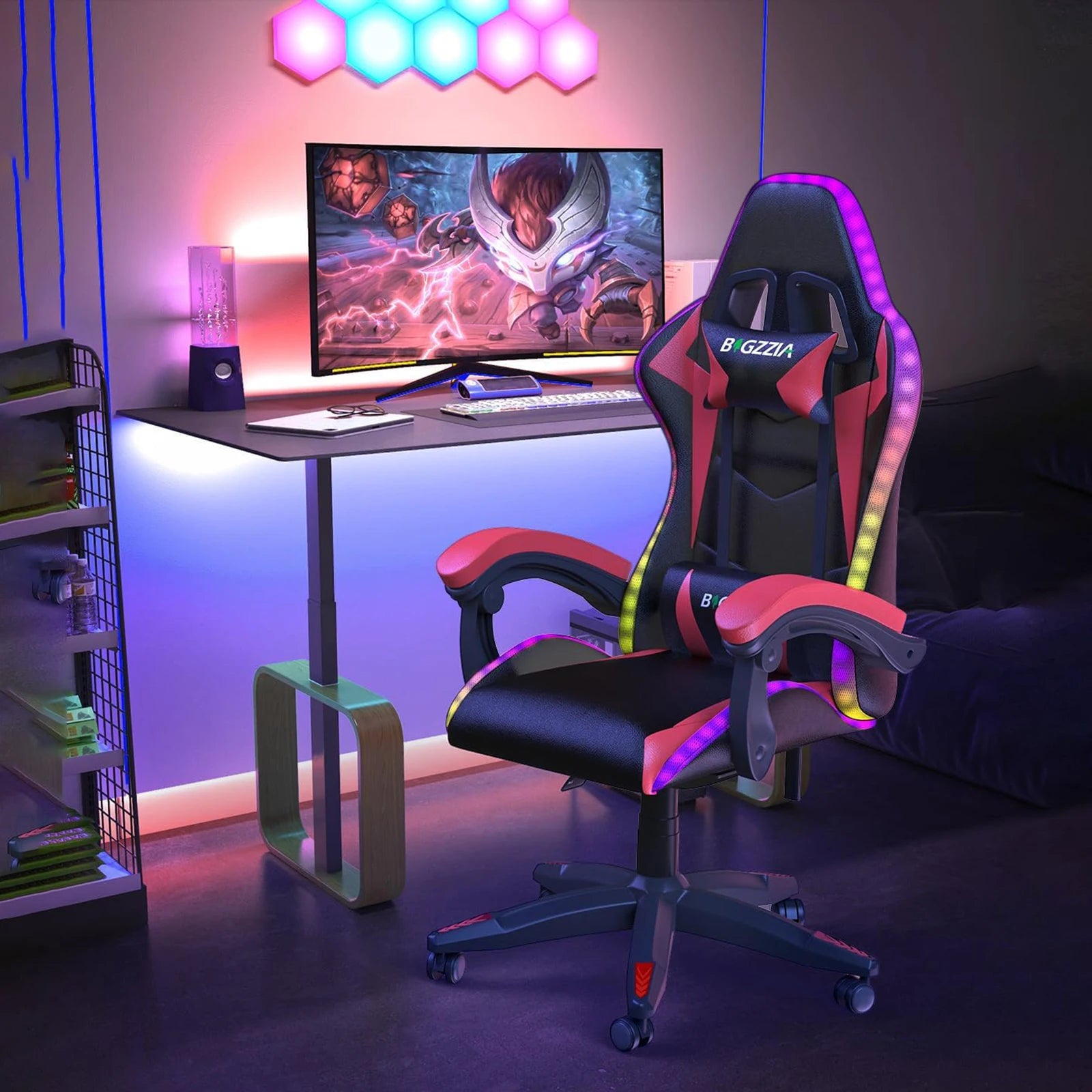 RGB Gaming Chair with LED Lights and Ergonomic Reclining PU Leather